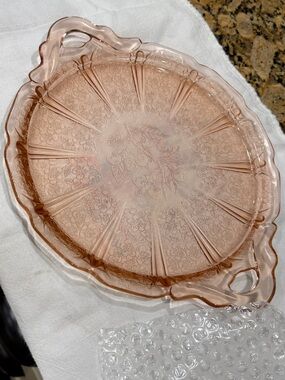 Vintage Pink Pressed Glass Serving Tray